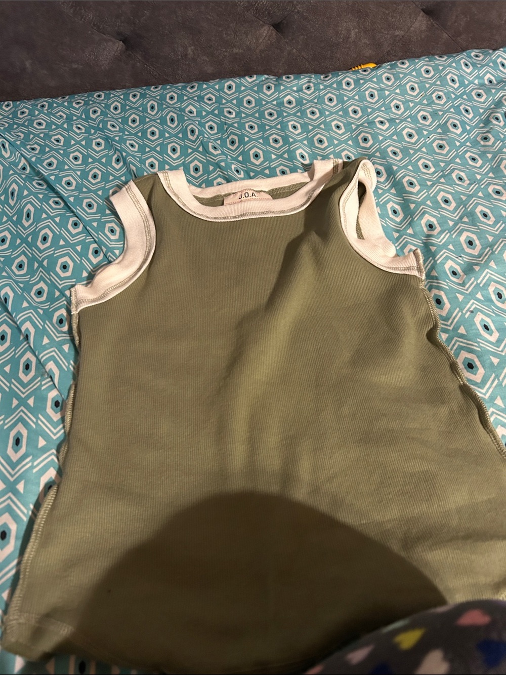 J.O.A. Olive Green Tank Top with Cream Trim - Kids